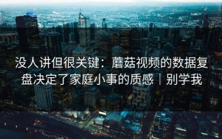 没人讲但很关键：蘑菇视频的数据复盘决定了家庭小事的质感｜别学我