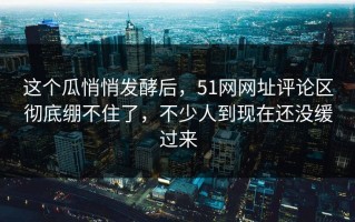 这个瓜悄悄发酵后，51网网址评论区彻底绷不住了，不少人到现在还没缓过来