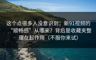 这个点很多人没意识到：新91视频的“顺畅感”从哪来？背后是收藏夹整理在起作用（不服你来试）