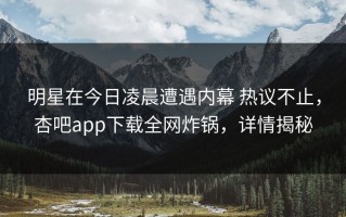 明星在今日凌晨遭遇内幕 热议不止，杏吧app下载全网炸锅，详情揭秘